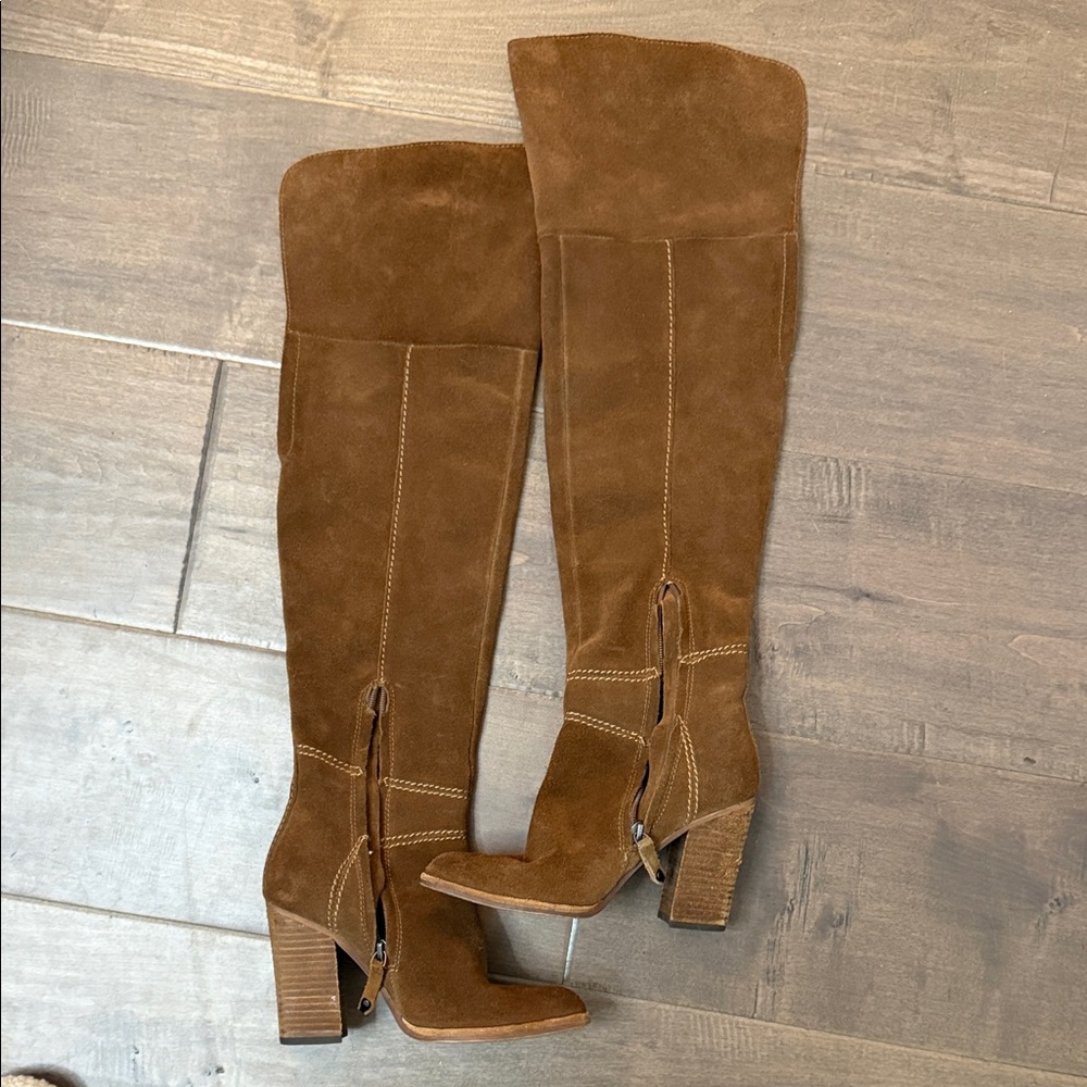Dolce Vita Chestnut Brown Suede Over-the-Knee Block Heel Boots